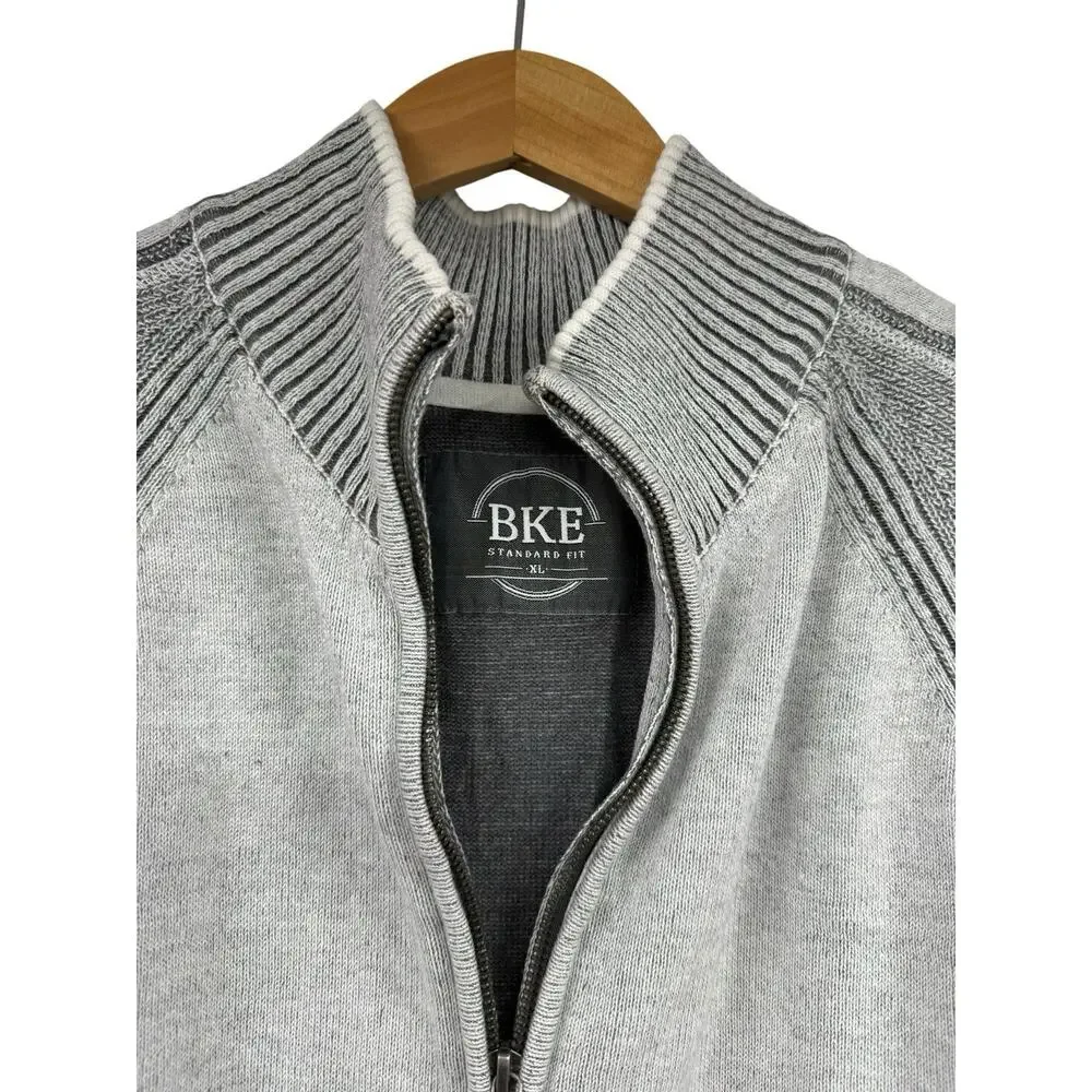 BKE Standard Fit Full Zip Light Gray Knit‎ Sweater Mens Size XL